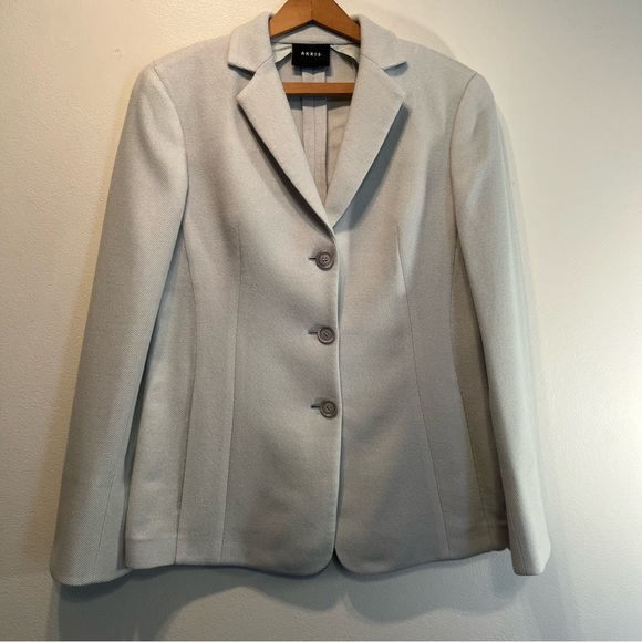 AKRIS Women’s Seafoam Green Wool Linen Blend 3 Buttons Blazer Jacket 6 - Picture 1 of 11